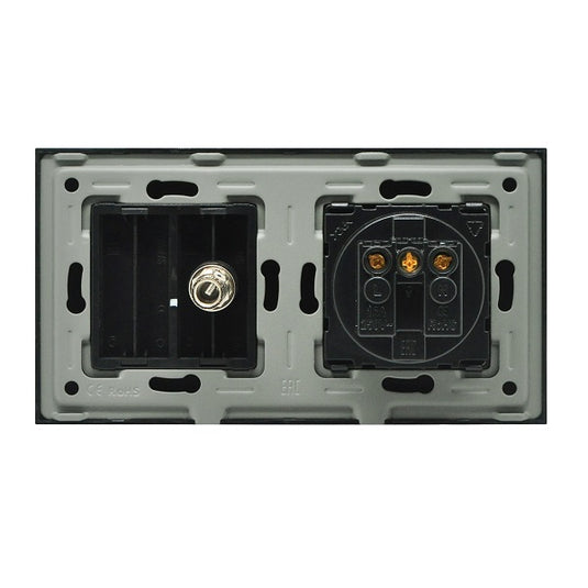 Priza simpla 2P+T 16A + priza TV, rama din sticla, negru, Aledio A1P1TN