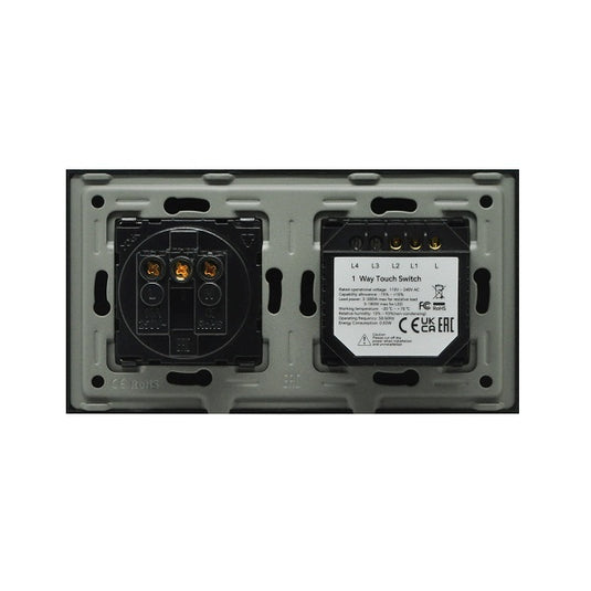 Intrerupator dublu cu touch + priza simpla 2P+T, 16A, rama din sticla, alb, Aledio A2G1PA