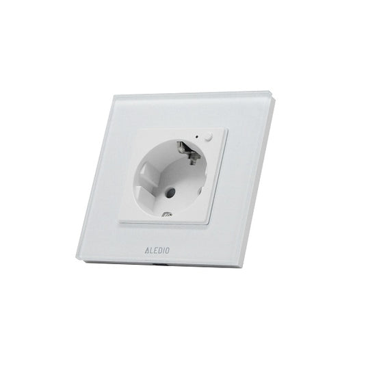 Priza inteligenta simpla, standard german, 2P+T, rama din sticla, WiFi, 16A, alb, Aledio A1PWFA