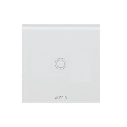 Intrerupator inteligent simplu, cu touch, rama din sticla, WiFi, alb, Aledio A01WFA