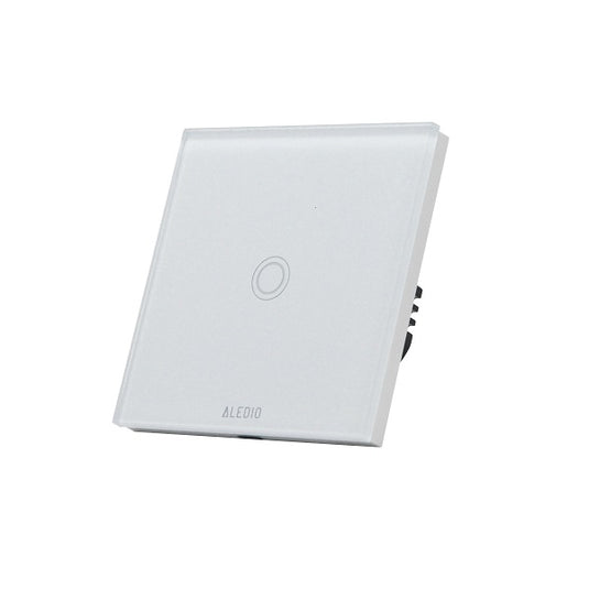 Intrerupator cap-scara simplu, cu touch, rama din sticla, alb, Aledio A1G2WA