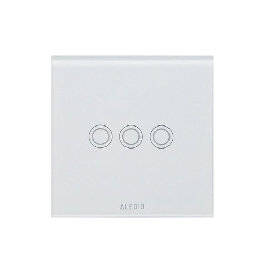Intrerupator inteligent triplu, cu touch, rama din sticla, WiFi, alb, Aledio A03WFA