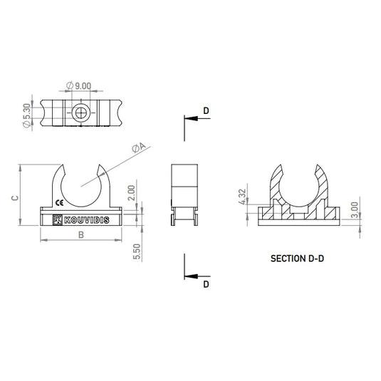 Clema fixare, Ø25, galben, Supersol Plus, Kouvidis 4045025