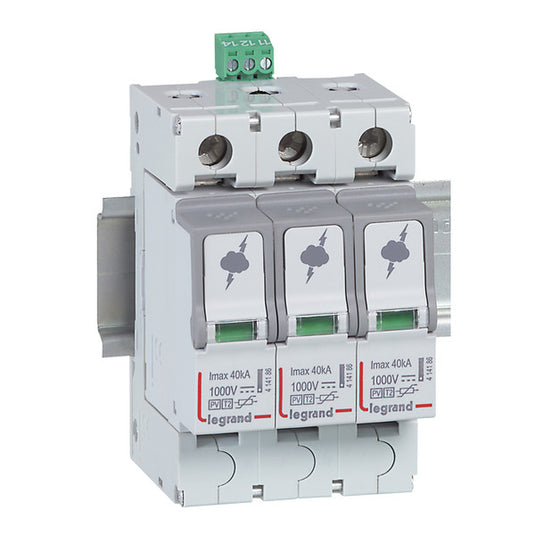 Dispozitiv de protectie la supratensiune PV, T2, 3P, 40kA, 600V, 3 module, Legrand 414155