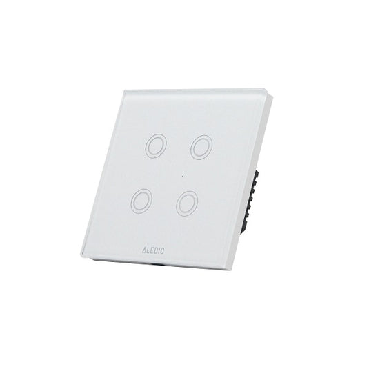 Intrerupator inteligent cvadruplu, cu touch, rama din sticla, WiFi, alb, Aledio A04WFA