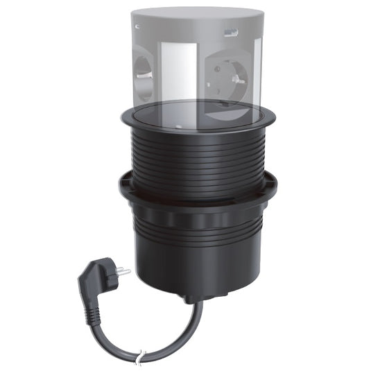 Stalp de prize, incorporabil in blat, 4 x priza 2P+T + 2 x încărcător USB A + 2 x încărcător USB C + 1 încărcător wireless, negru/finisaj metalic, INCARA™ Tower 120, Legrand 654983