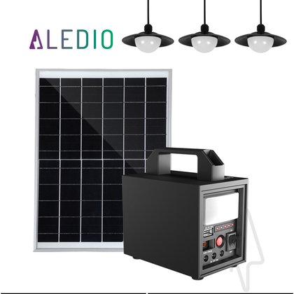 Kit sistem solar, 20W, 12Ah, cu lanterna si iesire USB, 3 becuri LED, panou solar inclus, Aledio, alternativo.ro