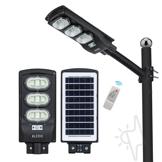 Corp de iluminat stradal LED, solar, cu senzor de miscare, 150W, 6Ah, 4000K, IP65, Aledio