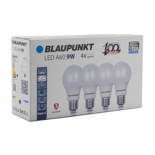Set 4 Becuri LED clasic, A60, E27, 9W, 900Lm, lumina neutra 4000K, Blaupunkt BE279WNW4