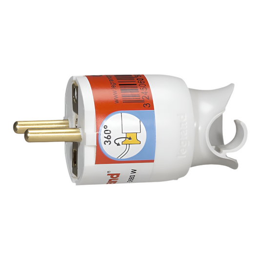 Stecher cu orientare cablu, cu contact de protectie, 16A, alb, Legrand 050172