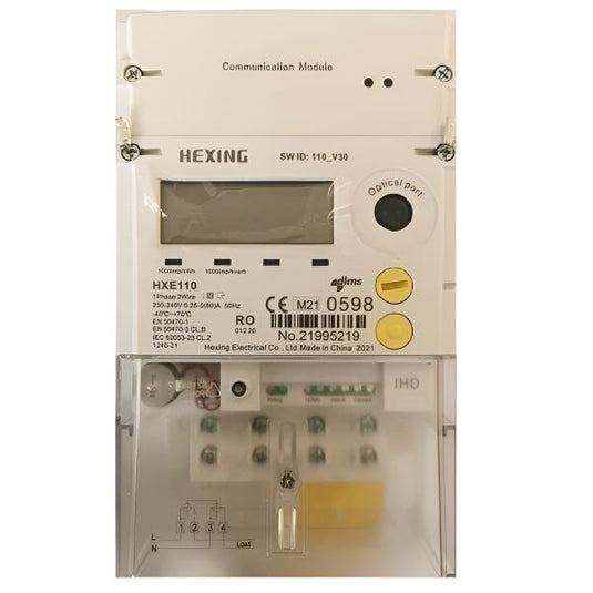 Contor de energie electrica, inteligent, monofazat, conectat direct, 100A, Hexing HXE110