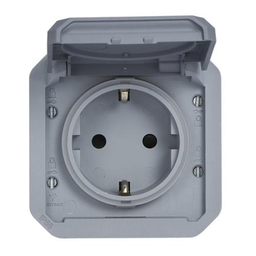 Priza simpla, modulara, cu contact de protectie, 10A, IP55, gri, Plexo 069571L