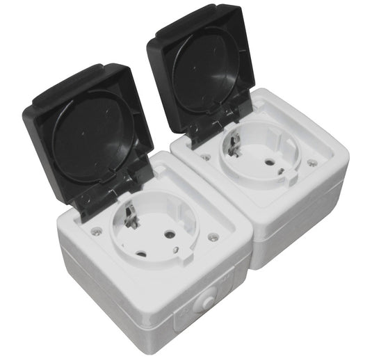 Priza dubla cu capac, aparenta, 16A, shucko, IP54, gri, Adeleq 22-605/GRI