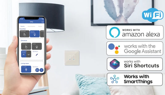 Priza inteligenta, 2 module, 16A, din sticla, WiFi, contact de protectie, albastru, Iotty OSWDEC