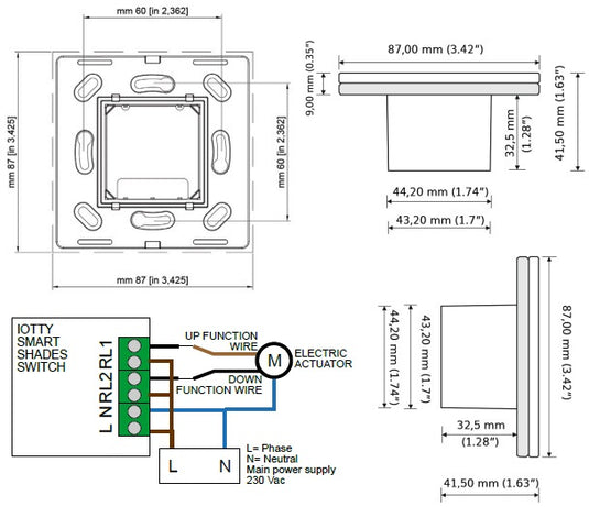 Intrerupator inteligent pentru storuri, cu touch, din sticla, WiFi, cu nul, alb, Iotty LSWE2SW