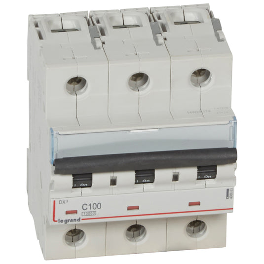 Intrerupator automat DX³, tripolar, 100A, curba C, 10kA, 4.5 module, Legrand 408663