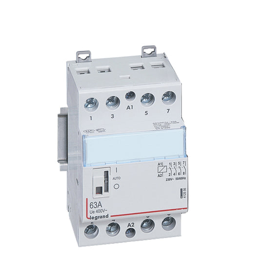 Contactor cu montaj pe sina DIN, tetrapolar, 3 module, cu maner, 230V, 4ND, 63A, CX³ Legrand 412556