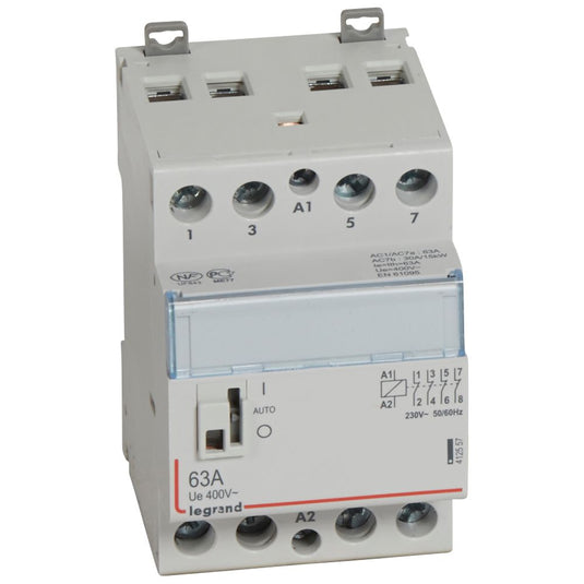 Contactor cu montaj pe sina DIN, tetrapolar, 3 module, 230V, 4NI, 63A, CX³ Legrand 412557