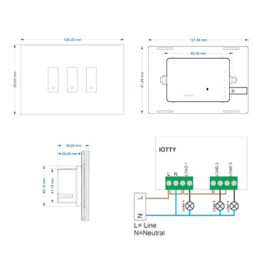 Intrerupator inteligent triplu, cu touch, din sticla, WiFi, cu nul, alb, Iotty LSW2I3W