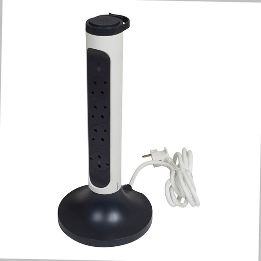 Bloc multipriza vertical, 2m, 4 prize cu protectie, cu SPD, Alb/Gri Inchis, MOES RevOlution 694505