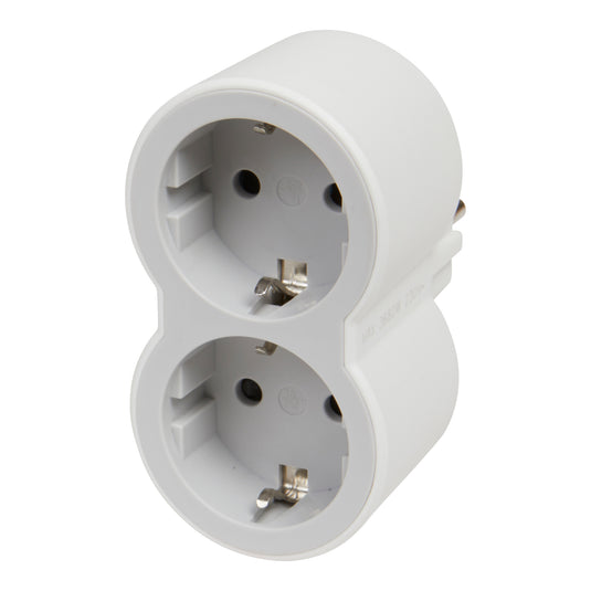 Adaptor 2 prize, iesiri frontale, 16A, cu contact de protectie, Alb/Gri, MOES RevOlution 694516