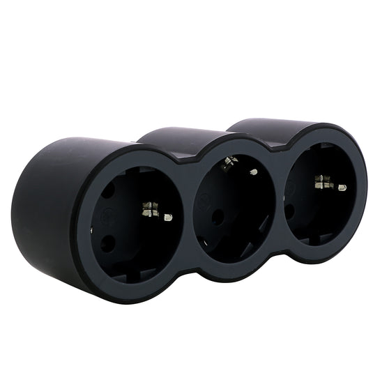 Adaptor 3 prize, iesiri frontale, 16A, cu contact de protectie, Negru/Gri, MOES RevOlution 694519