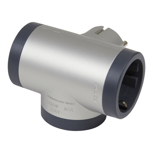 Adaptor 3 prize, iesiri laterale, 16A, cu contact de protectie, Aluminiu/Gri, MOES RevOlution 694523