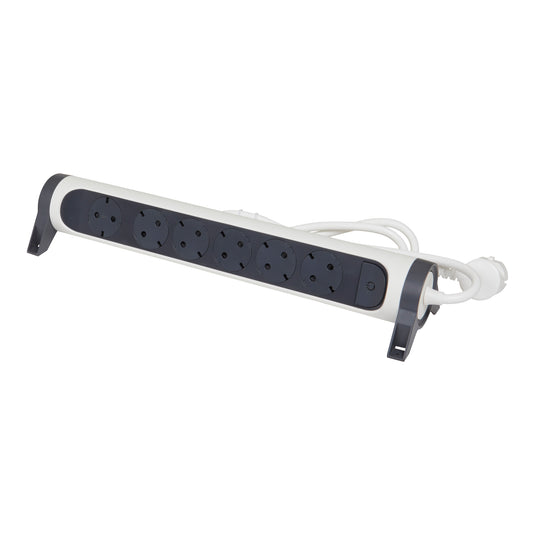 Prelungitor electric rotativ, 1.5m, 6 prize cu protectie, cu intrerupator, Alb/Gri inchis, MOES RevOlution 694533