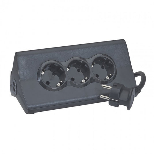 Prelungitor electric cu suport tableta, 1.5m, 3 prize cu protectie, 2xUSB, Negru, MOES RevOlution 694811