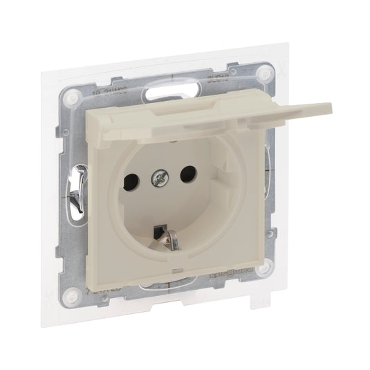 Priza simpla cu capac, cu impamantare, 2P+T, cu protectie copii, 16A, IP44, ivoar, Suno 721223