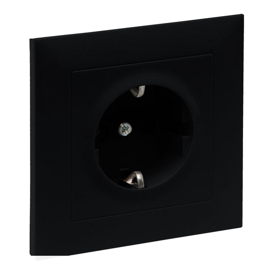Priza simpla, cu impamantare, 2P+T, cu protectie copii, 16A, rama inclusa, negru, Suno 721428