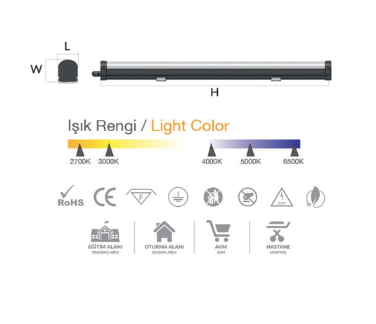 Corp de iluminat LED, drept, 30W, 4000K + kit de emergenta 3h, gri, IP65, 1200mm, Borled BL-E1-0011-3H