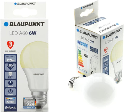 Bec LED clasic, A60, E27, 6W, 570Lm, lumina calda 2700K, Blaupunkt BE276WWW, alternativo.ro