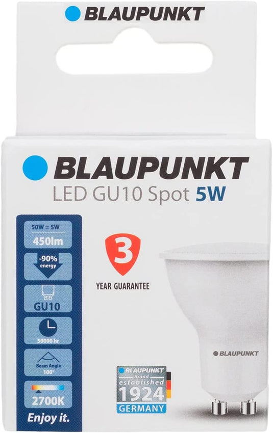 Bec LED spot, GU10, 5W, 450Lm, lumina calda 2700K, Blaupunkt BGU105WWW