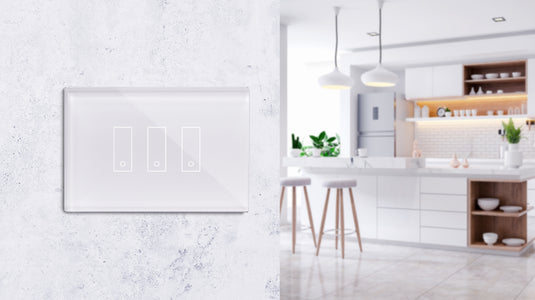 Intrerupator inteligent triplu, cu touch, din sticla, WiFi, cu nul, alb, Iotty LSW2I3W