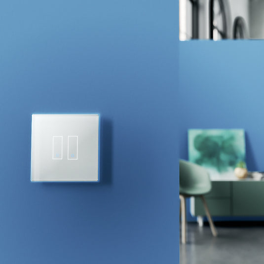 Intrerupator inteligent dublu, cu touch, din sticla, WiFi, cu nul, alb, Iotty LSWE22W