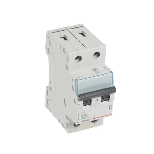 Disjunctor termo-magnetic MCBs TX³, 2 poli, 16A, curba C, 6000A, 2 module, Legrand 403606