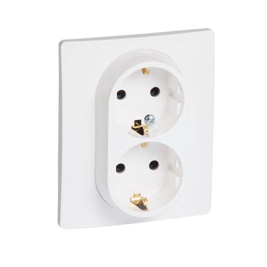 Priza dubla, cu contact de protectie 2P+T, 16A, alb, Niloe 764534