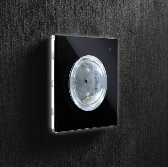 Priza smart, 2 module, 16A, din sticla, WiFi, contact de protectie, negru, Iotty OSWDEB