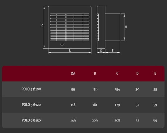 Ventilator axial "POLO 4", standard, Ø100, Dospel 20-007-0054