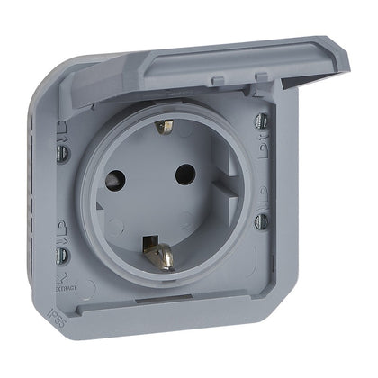 Priza simpla, modulara, cu contact de protectie, 10A, IP55, gri, Plexo 069571L, , alternativo.ro
