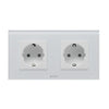 Priza simpla 2P+T 16A + priza simpla 2P+T, 16A, rama din sticla, alb, Aledio A1P1PA
