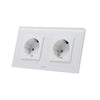 Priza simpla 2P+T 16A + priza simpla 2P+T, 16A, rama din sticla, alb, Aledio A1P1PA