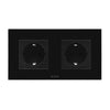 Priza simpla 2P+T 16A + priza simpla 2P+T, 16A, rama din sticla, negru, Aledio A1P1PN