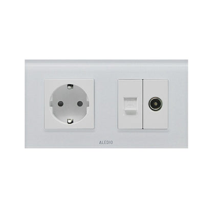 Priza simpla 2P+T 16A + priza RJ45 Cat.6 + priza TV, rama din sticla, alb, Aledio A1PNTA, , alternativo.ro