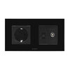 Priza simpla 2P+T 16A + priza RJ45 Cat.6 + priza TV, rama din sticla, negru, Aledio A1PNTN