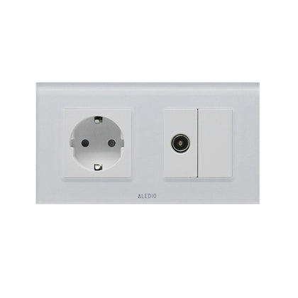 Priza simpla 2P+T 16A + priza TV, rama din sticla, alb, Aledio A1P1TA, , alternativo.ro