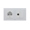 Priza simpla 2P+T 16A + priza TV, rama din sticla, alb, Aledio A1P1TA