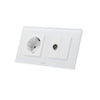 Priza simpla 2P+T 16A + priza TV, rama din sticla, alb, Aledio A1P1TA