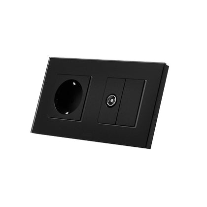 Priza simpla 2P+T 16A + priza TV, rama din sticla, negru, Aledio A1P1TN, , alternativo.ro
